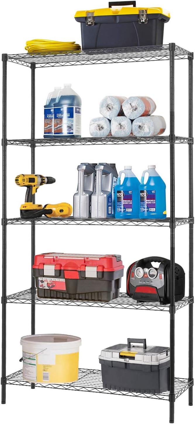 Black 5 Shelf Wire Shelving Unit, Pack of 2 V866