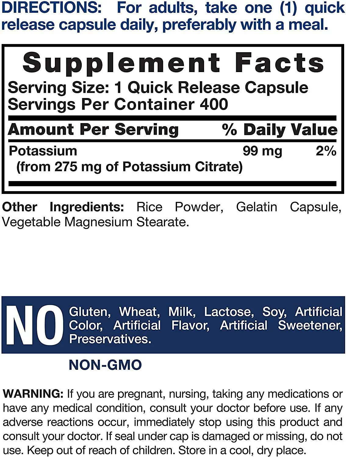 Potassium Citrate 275mg 400 Caps E48652