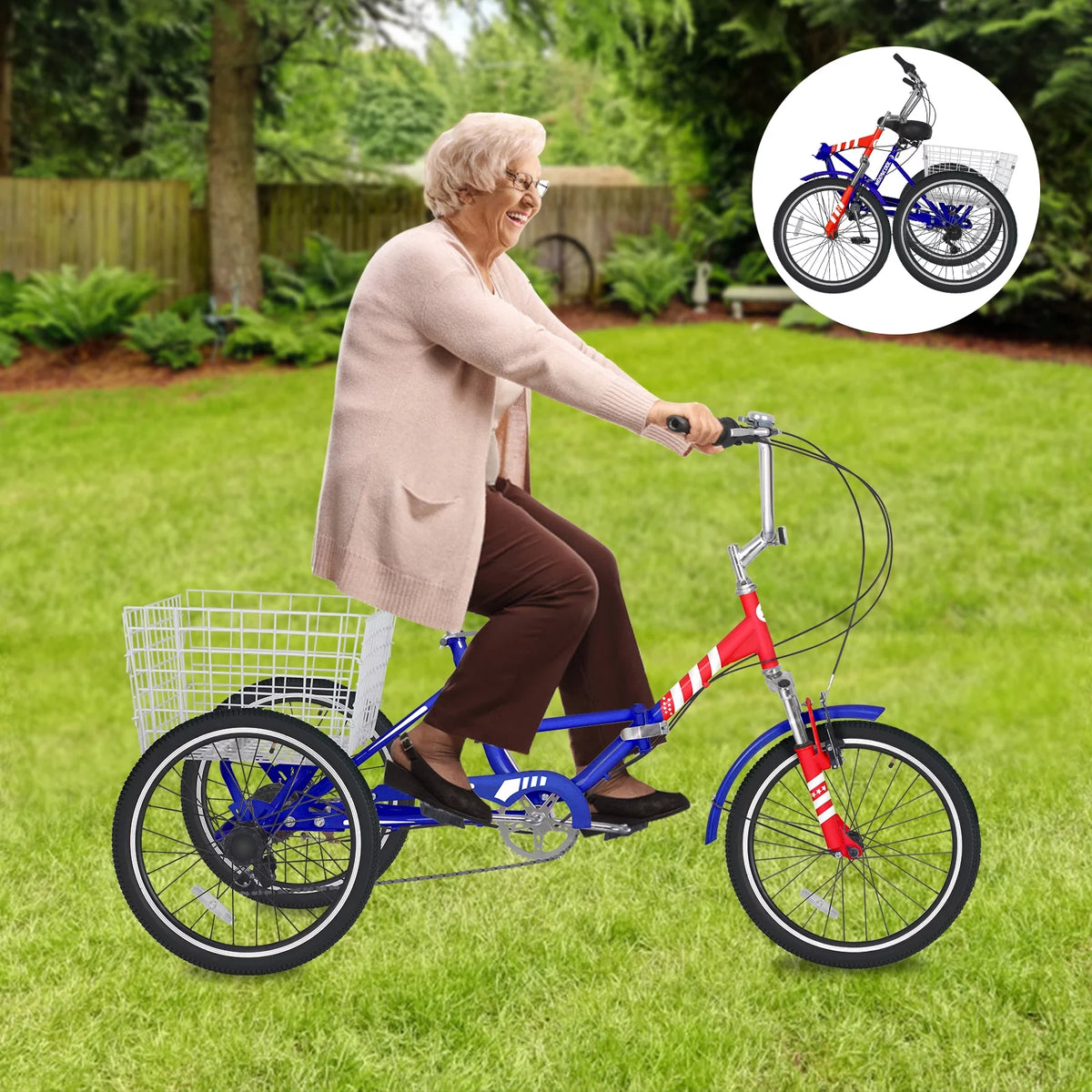 24 Inch 7-Speed 3 Wheels Folding Tricycle U4788