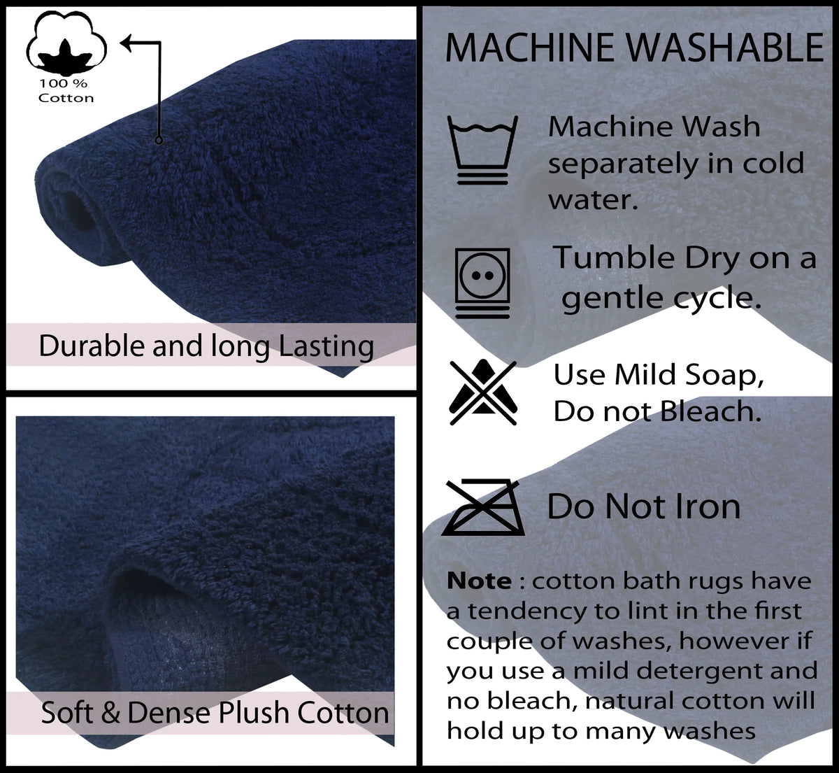 100% Cotton Non-Slip Machine Wash Bath Rug M543