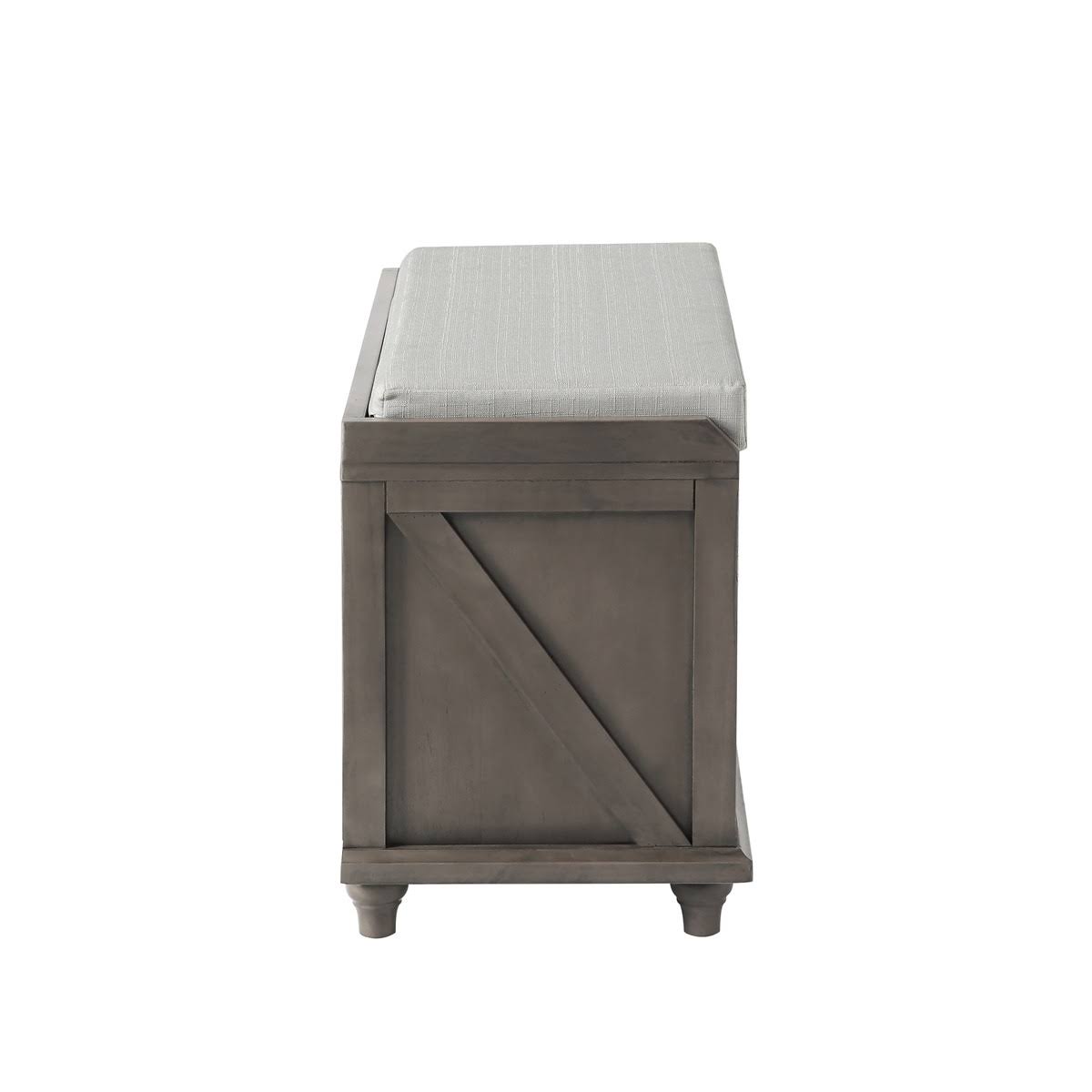White Wood Storage Bench with 2 Woven Baskets F27569