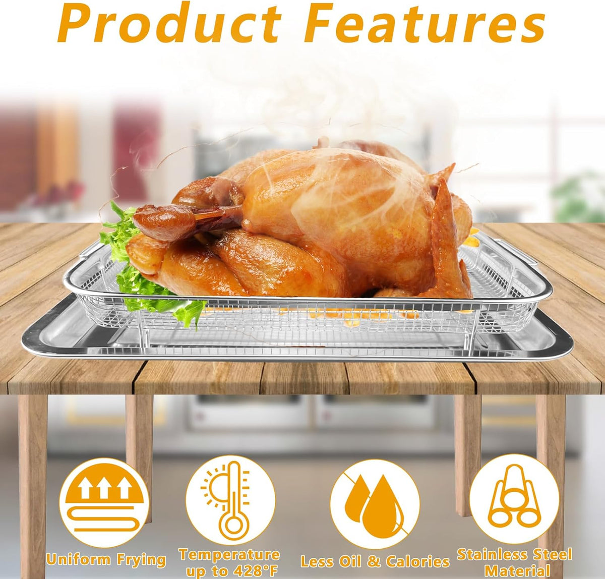 2 Pieces Stainless Steel Air Fryer Baking Pans Y287356