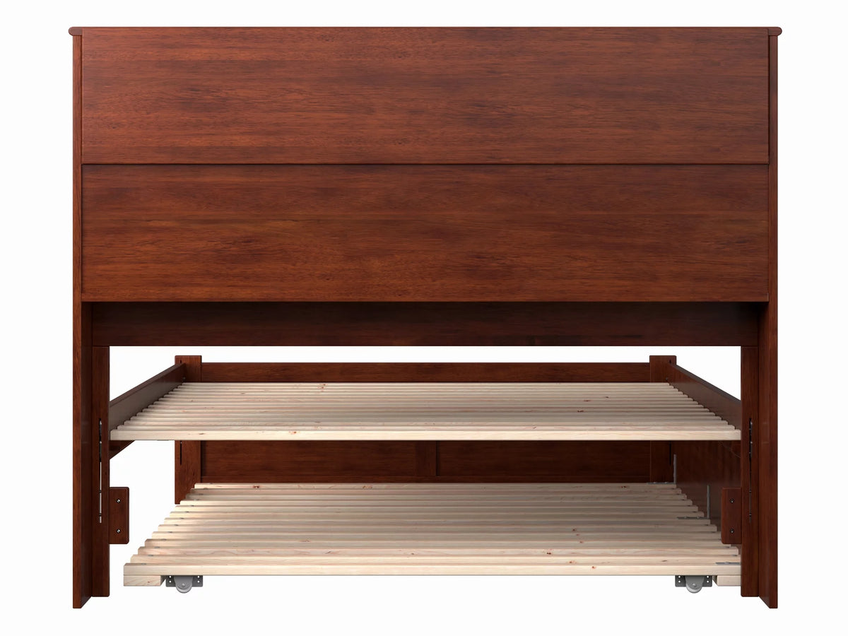 Full Solid Wood Platform Bed with Footboard & Trundle in Walnut H999616