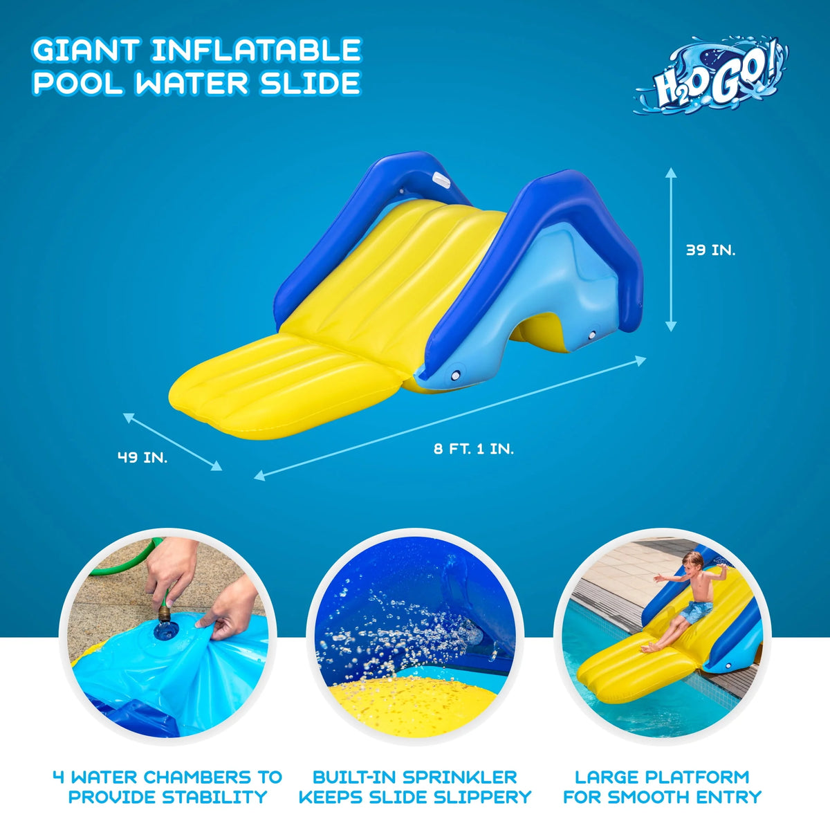 Giant Inflatable Pool Water Slide with Built-In Sprinkler U433054