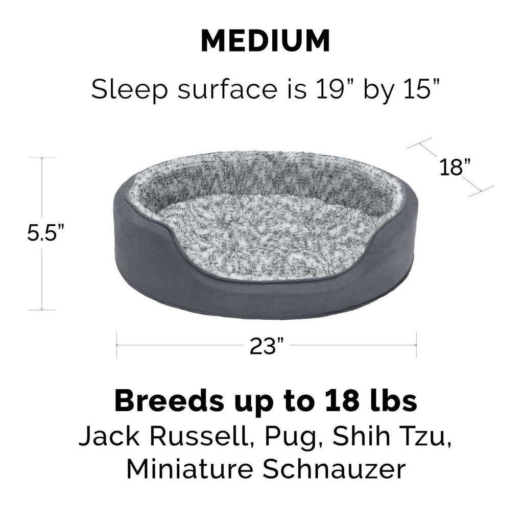 Two-Tone Fur & Suede Oval Dog Bed W12810