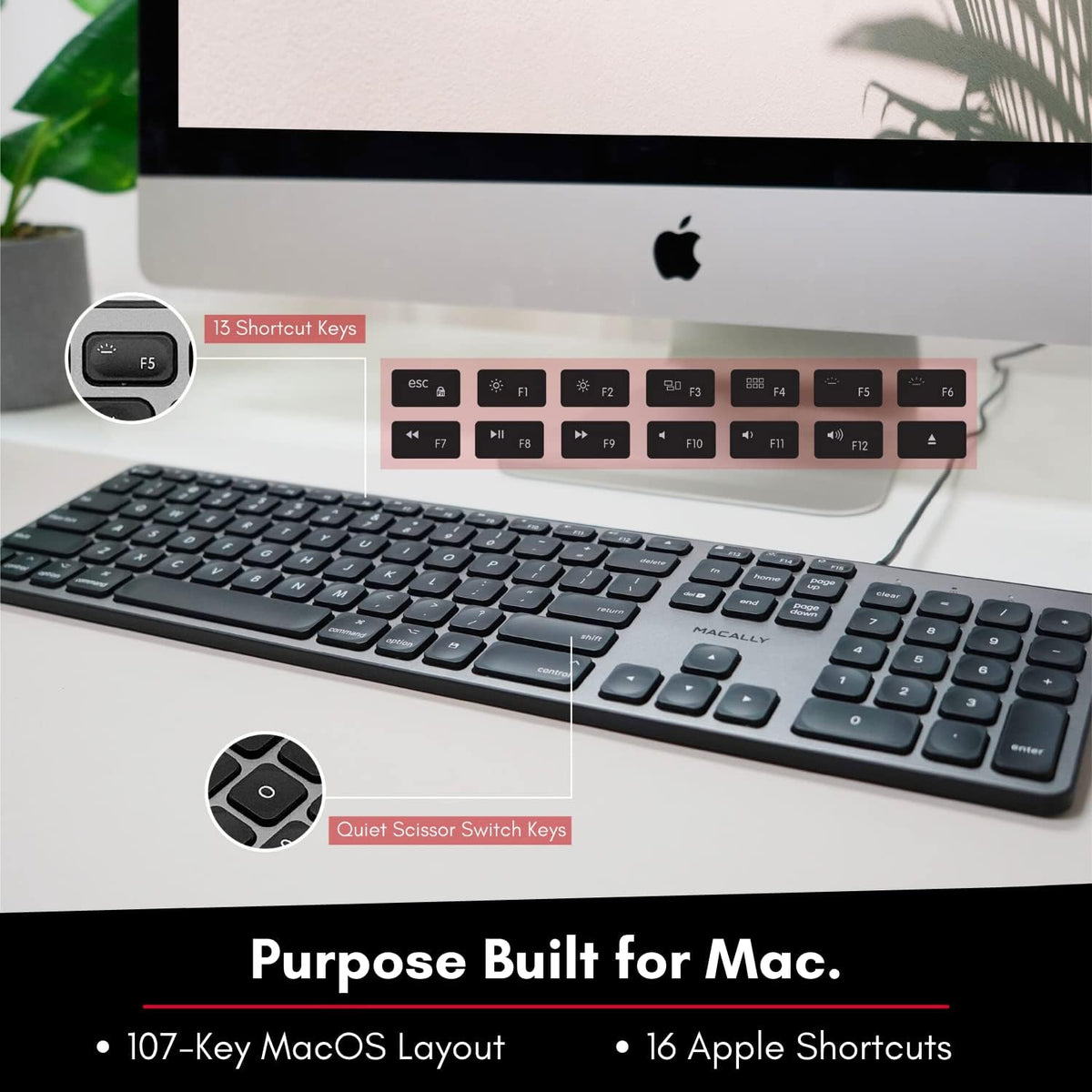 Space Gray Backlit Wired Mac Keyboard with 107 Keys U584