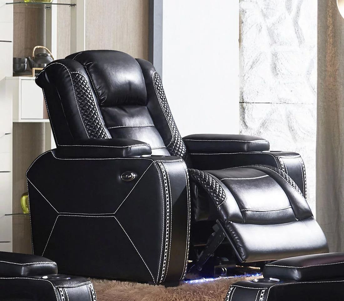 Black Power Reclining Leather Chair with LED Lights V8958