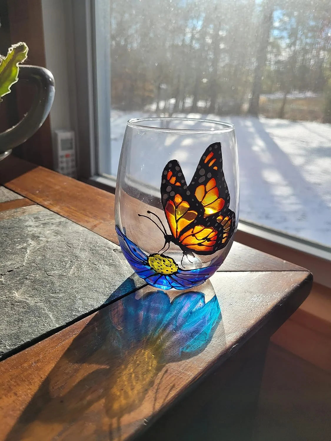 Hand Painted Stemless Wine Glasses Set Of 2 W80439