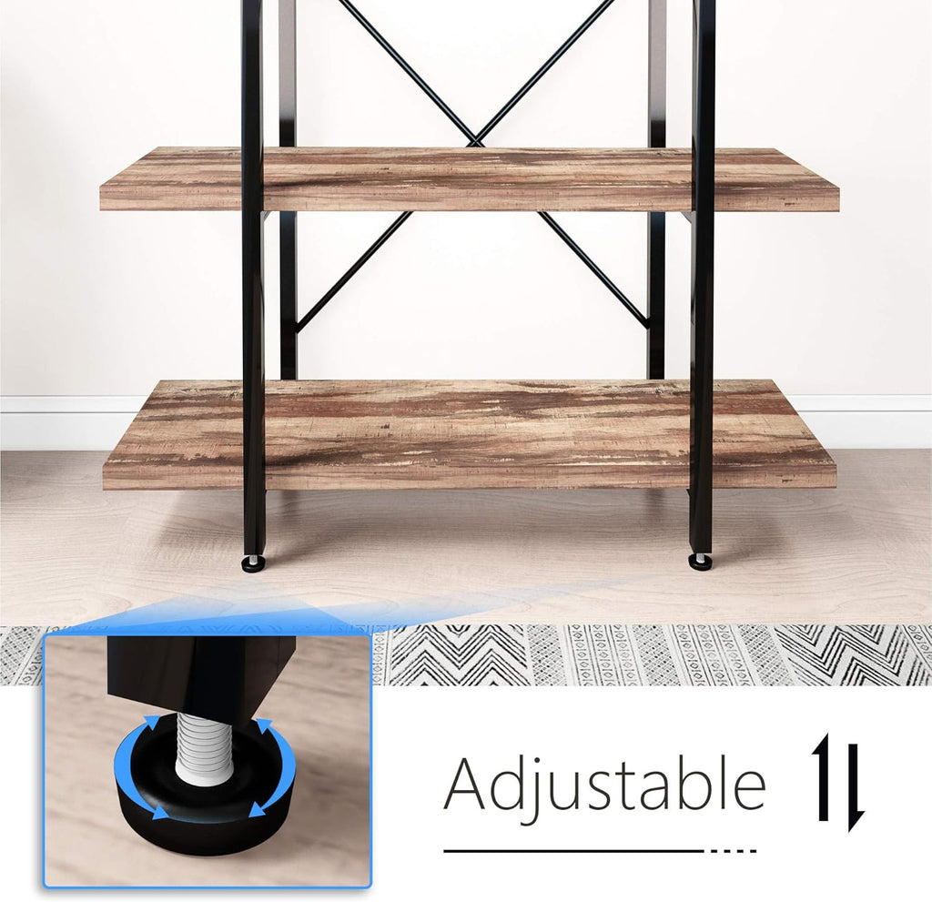 Vintage Brown 4-Tier Metal and Wood Bookshelf K4290