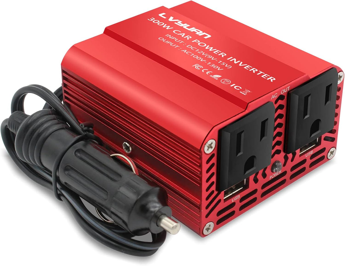 1000W Power Inverter DC 12V to 110V AC Car Power Converter with 4 AC Outlets 4 USB Port and Cigarette Lighter Pack of 2 H4622