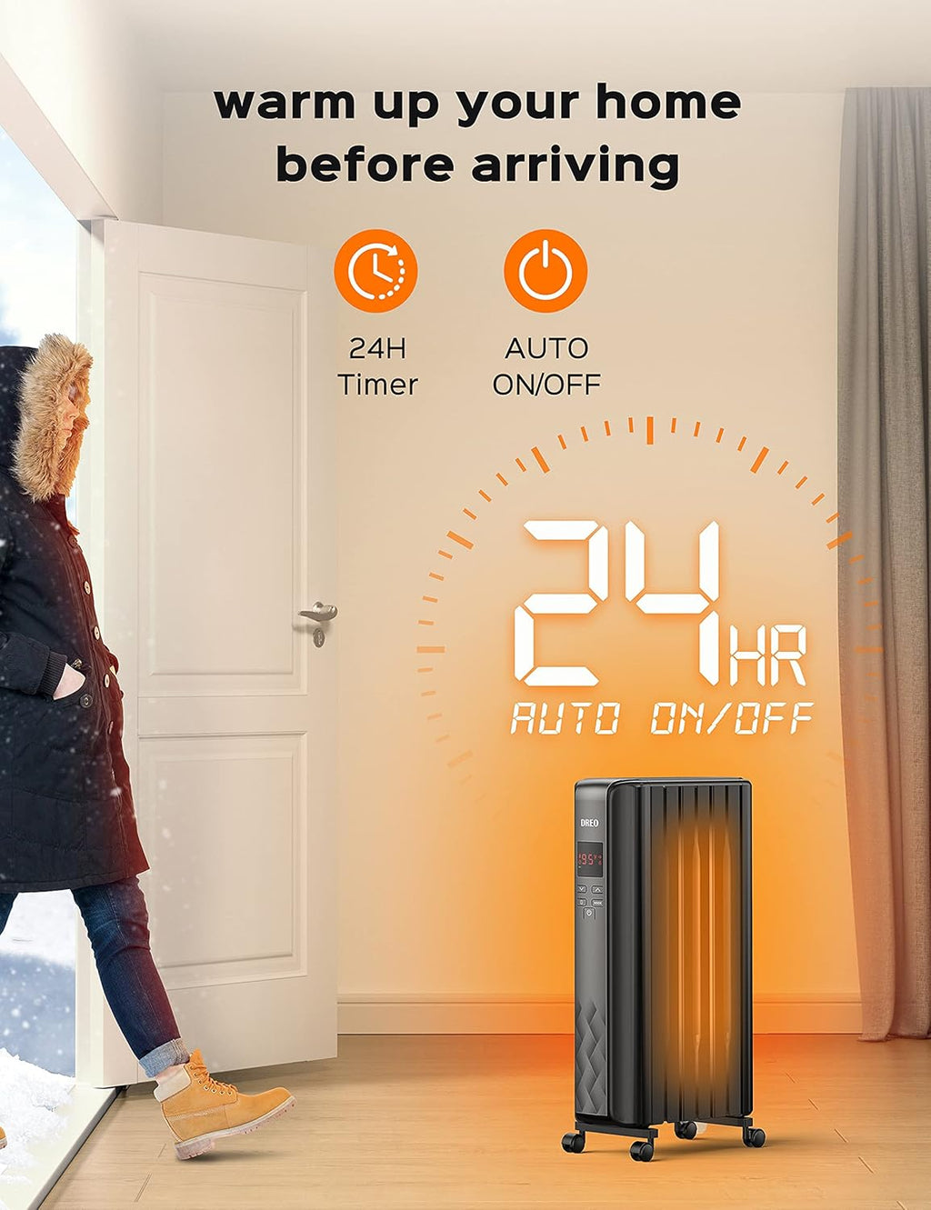 1500W Electric Oil Filled Radiator Heater with Remote Control S195128