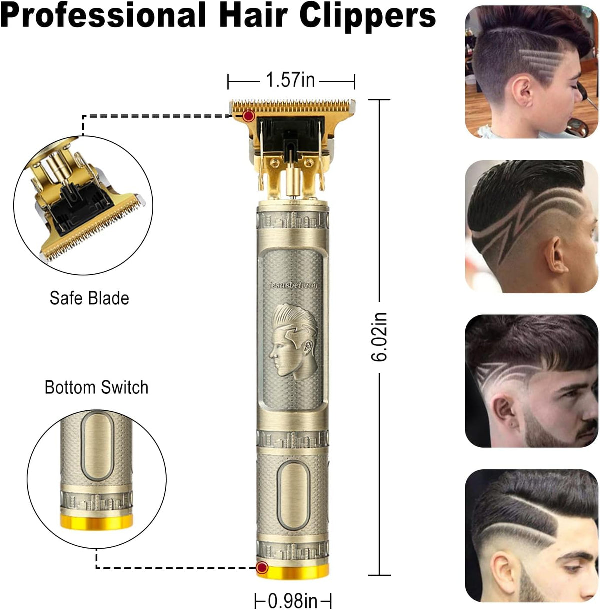 Cordless Hair & Beard Trimmer with 4 Guide Combs, Rechargeable T-Blade Hair Clippers, Bronze H82379