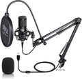 Black Cardioid Condenser USB Microphone with Boom Arm Stand and Pop Filter X363084