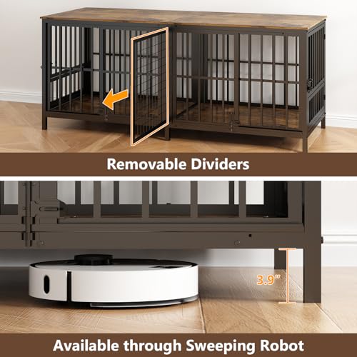 Extra Large 80" Wooden Dog Crate with Removable Divider E95162