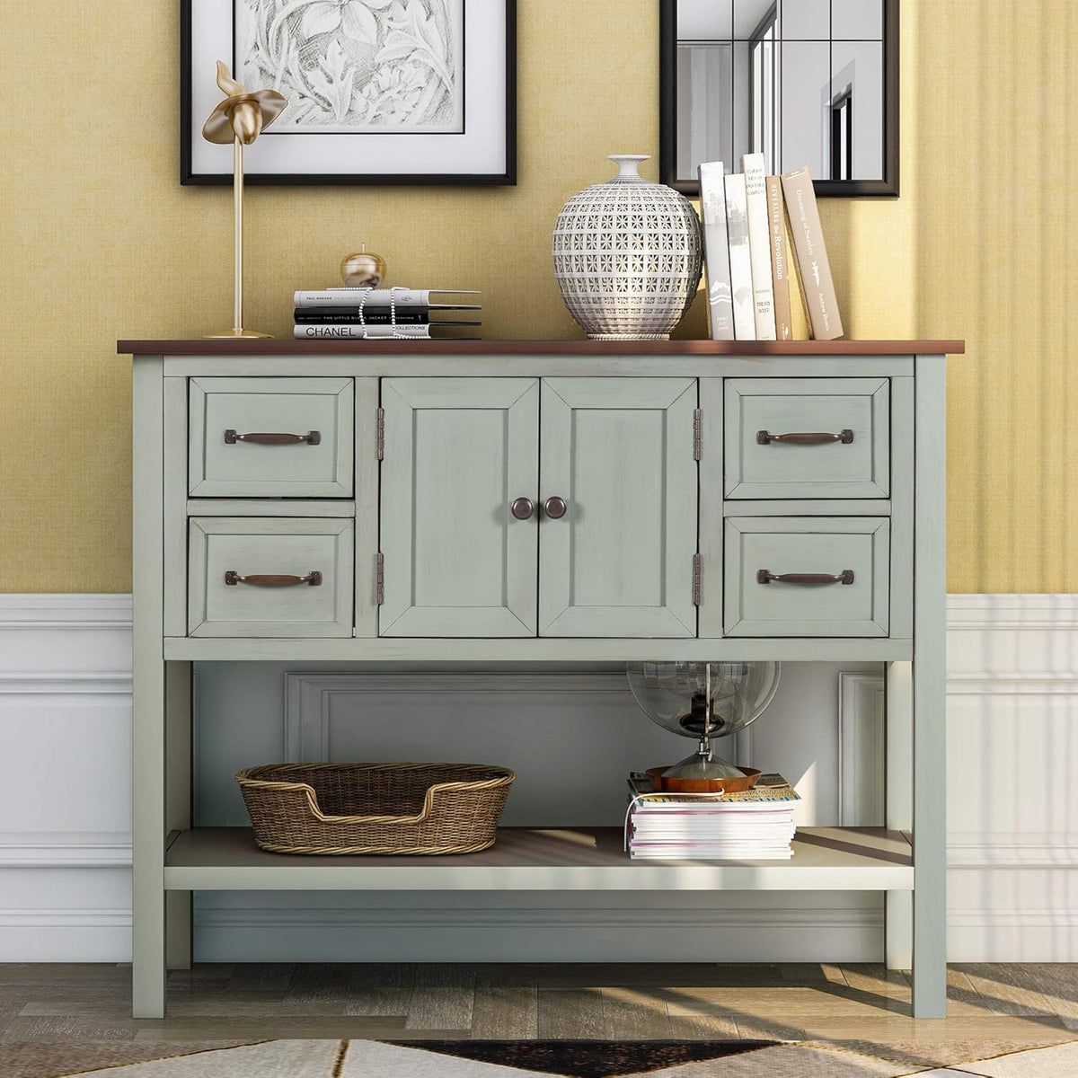 Solid Wood Console Table with 2 Drawers and 1 Cabinet Q857007