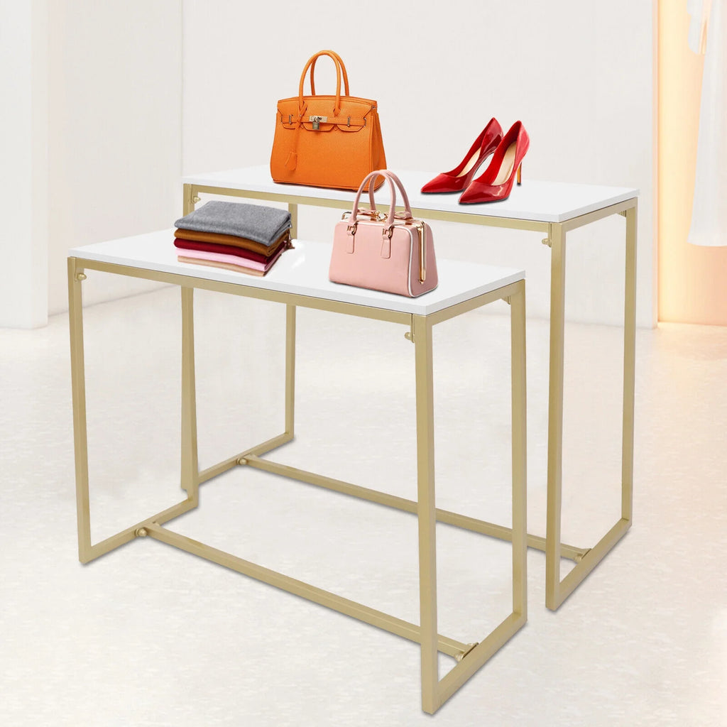 Gold Metal Nesting Tables Display Stand 2 Piece Set W60974