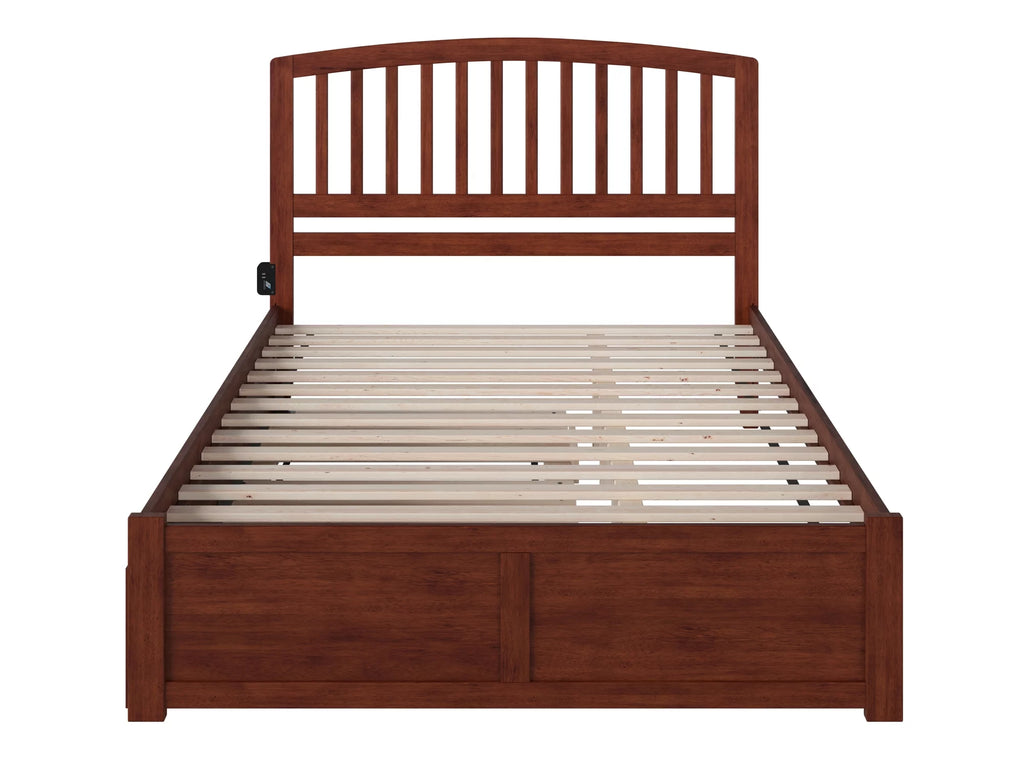 King Solid Wood Platform Bed with Footboard and Twin XL Trundle in Walnut V283