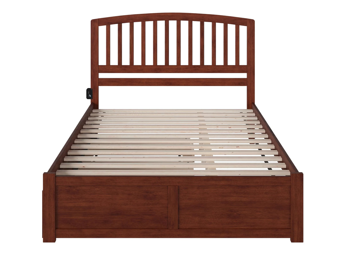 King Solid Wood Platform Bed with Footboard and Twin XL Trundle in Walnut V283