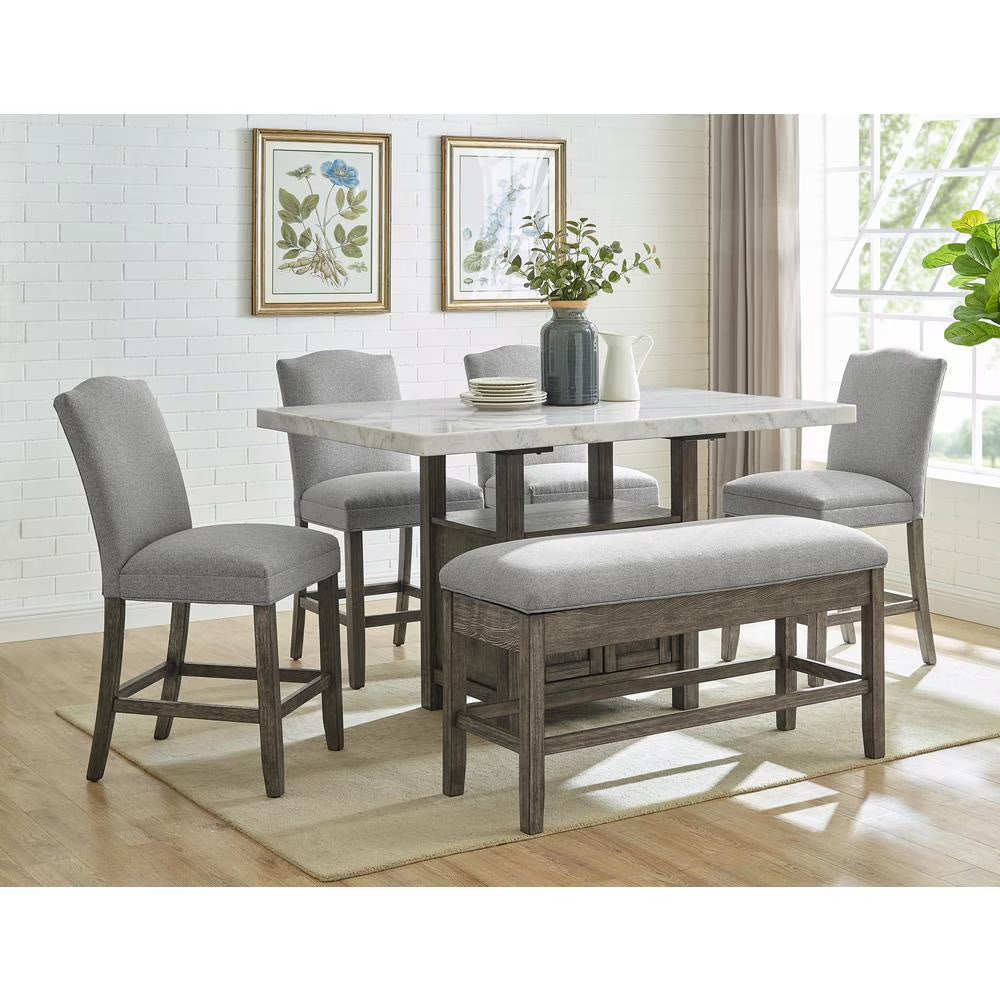 White Marble and Driftwood 6-Piece Counter Height Set U411