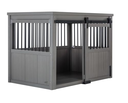 Grey Large Dog Crate with Sliding Barn Door D7344