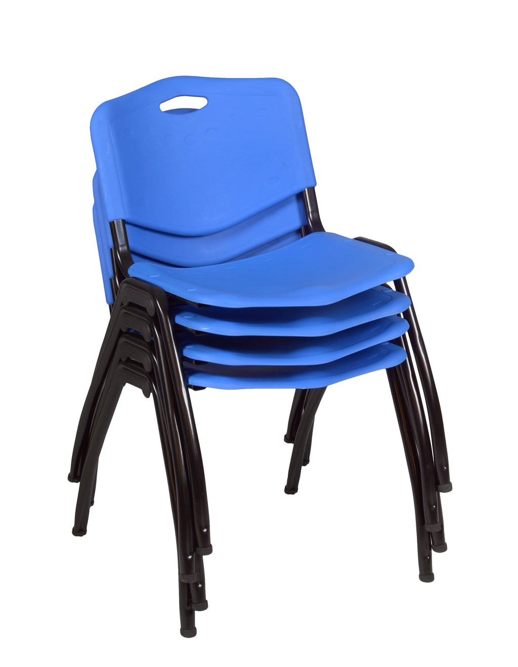 48x22 Round Breakroom Table Maple and 4 Stack Chairs Blue O382