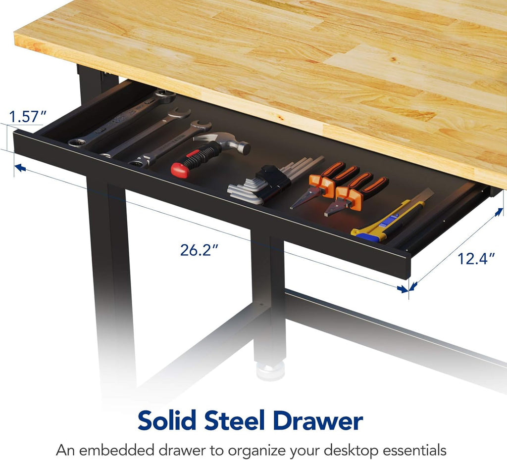 Work Bench with Drawer, 48 x 24 inch, Rubber Wood Top, Heavy-Duty Steel Frame X298852