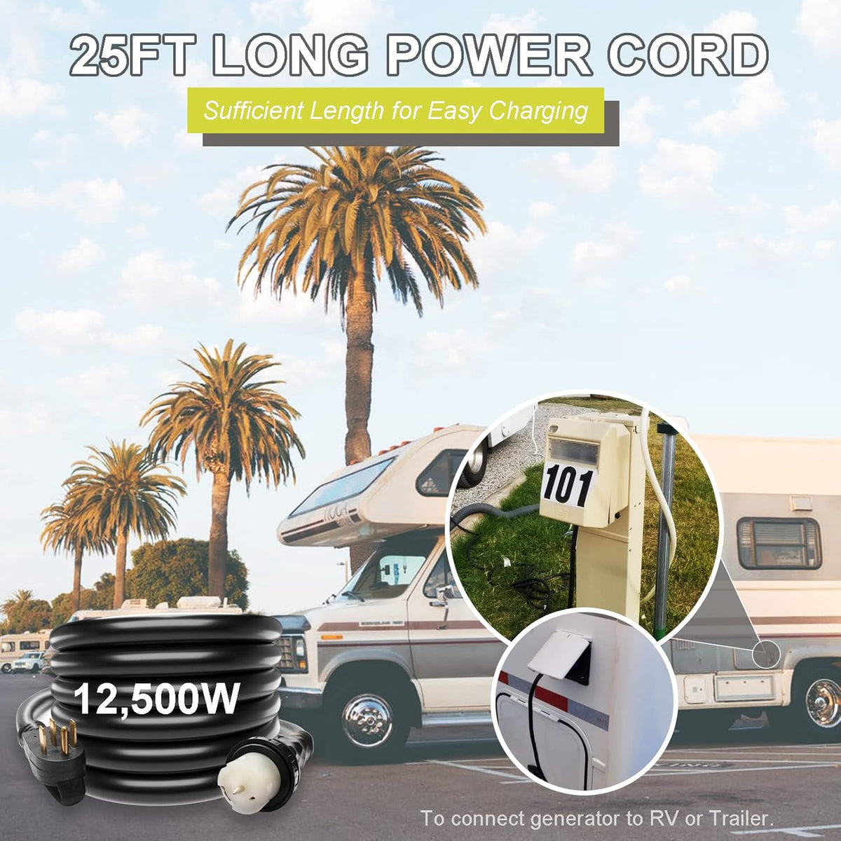 50 Amp 25FT Generator Extension Cord STW 6/3 + 8/1, 125V/250V, NEMA 14-50P to SS2-50R/CS6364, Twist Locking Connector, UL Listed Z8035