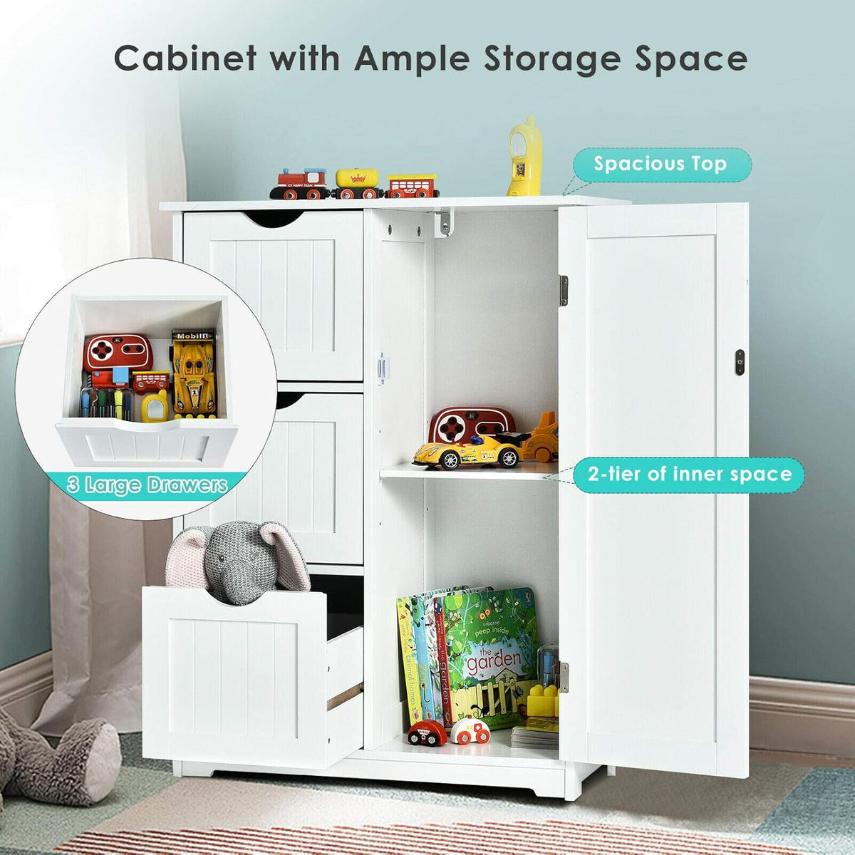 White Freestanding Bathroom Cabinet with 3 Drawer V6143