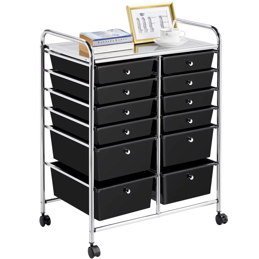 12 Drawer Rolling Storage Cart with Castors, Black B91892
