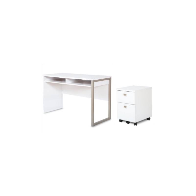 Pure White Desk and 2-Drawer Mobile File Cabinet Set B91536