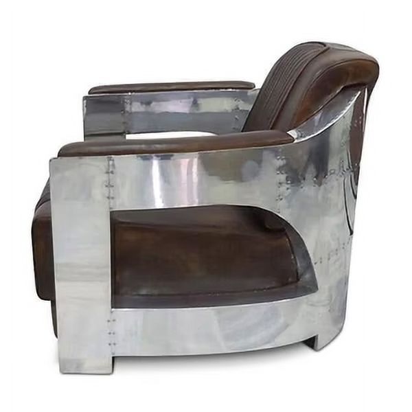 Genuine Leather Polished Aluminum Armchair S979387