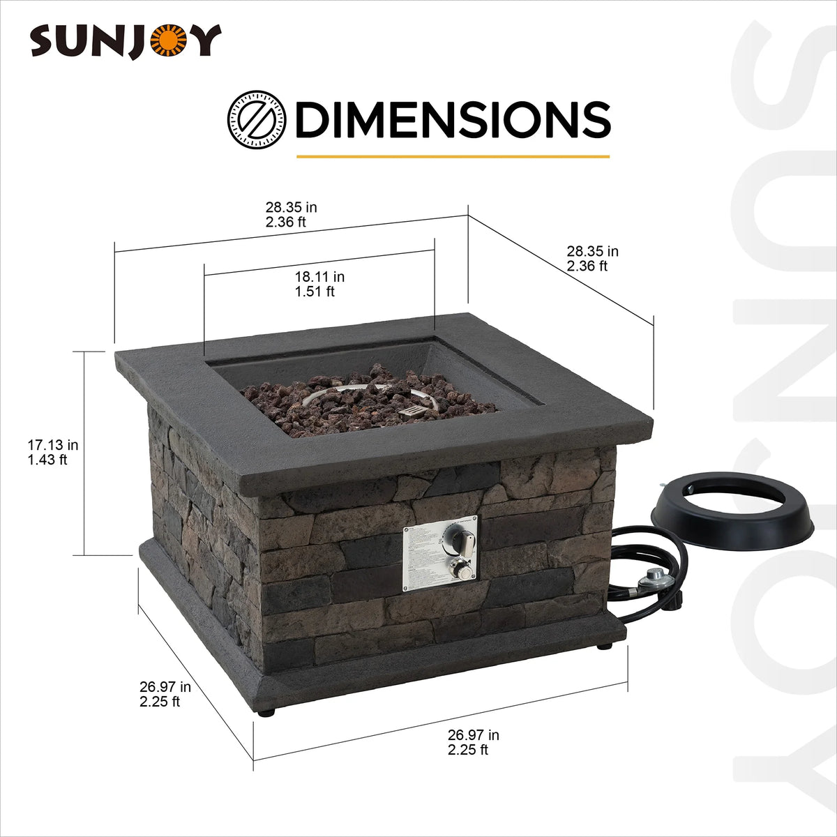 28 in. Smokeless Propane Gas Fire Pit Table with Lava Rocks O3550