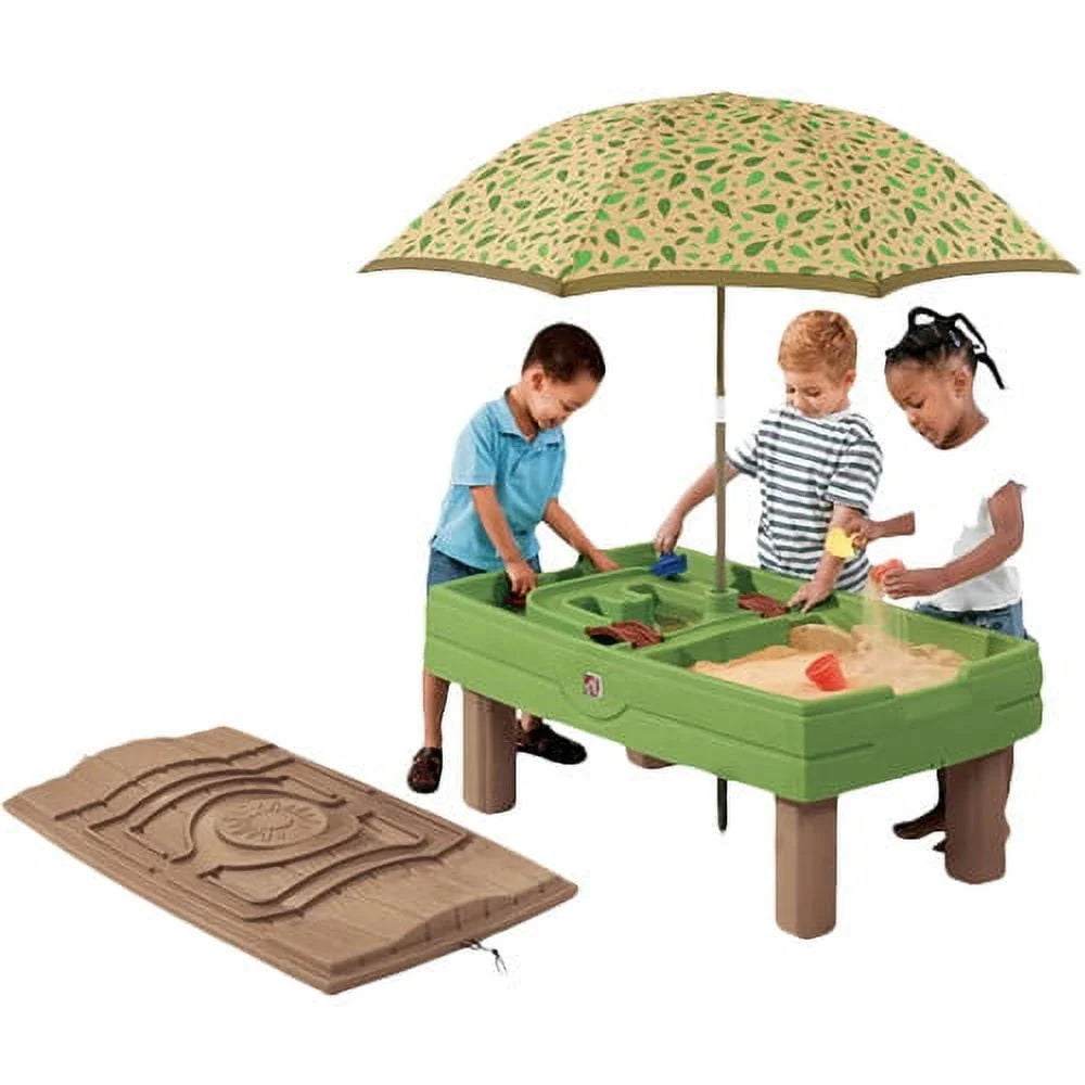 Green Sandbox and Water Table with Cover and Umbrella F4135