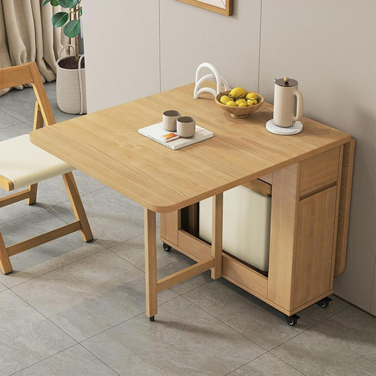 Solid Wood Folding Dining Table with 4 Chairs R45861