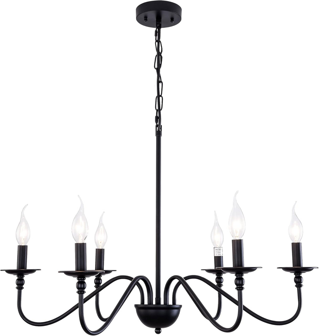 6-Lights Industrial Black Iron Pendant Light Fixture Chandelier W876298