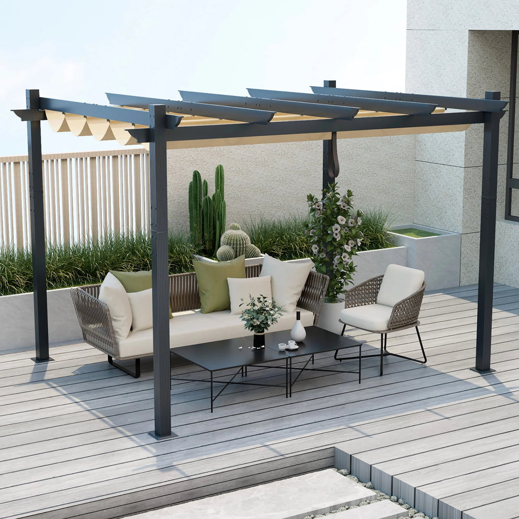 10x12ft Aluminum Retractable Pergola Canopy Shelter V2336