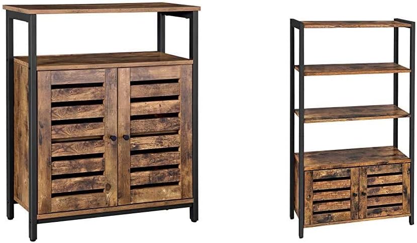 Rustic Brown Storage Cabinet with Shelf and Bookshelf with 3 Shelves and 2 Louvered Doors Z5668