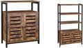 Rustic Brown Storage Cabinet with Shelf and Bookshelf with 3 Shelves and 2 Louvered Doors Z5668
