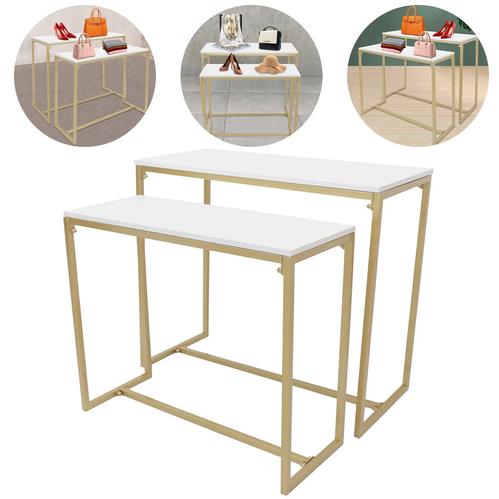 Gold Metal Nesting Tables Display Stand 2 Piece Set W60974