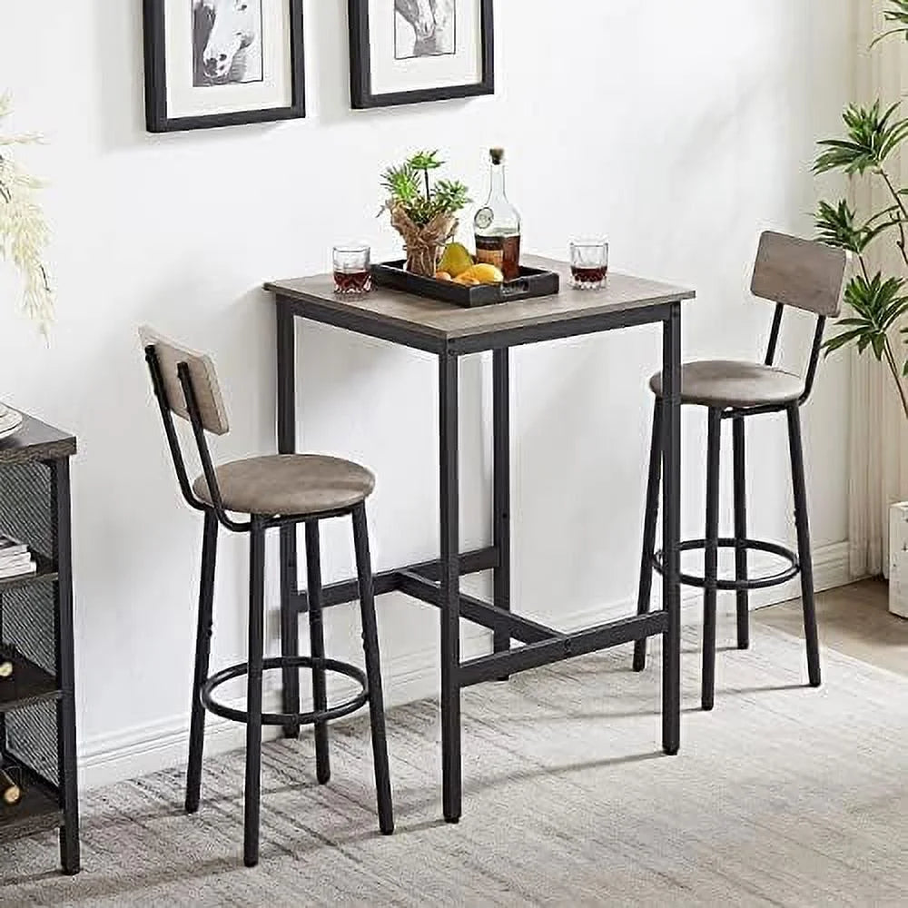 3 Pieces Wooden Pub Bistro Table and Chairs Set O335880