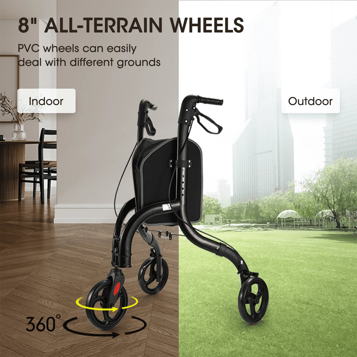 3-Wheel Foldable Rollator Walker with 8'' Wheel E344050