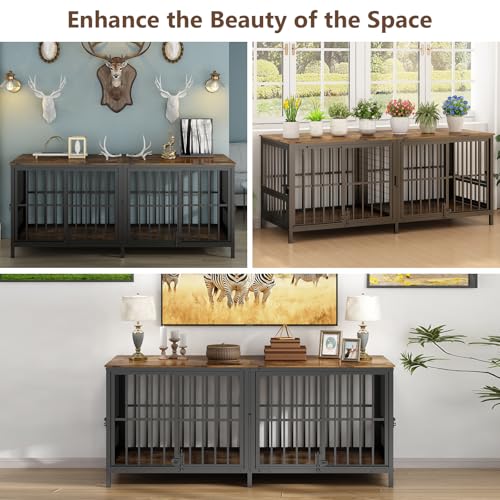 Extra Large 80" Wooden Dog Crate with Removable Divider E95162