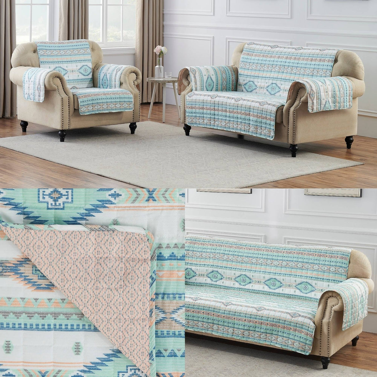 Turquoise Reversible Sofa Couch Protector K844