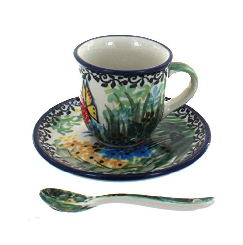 Blue Fleur Espresso Cup & Saucer with Spoon Y201