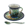 Blue Fleur Espresso Cup & Saucer with Spoon Y201