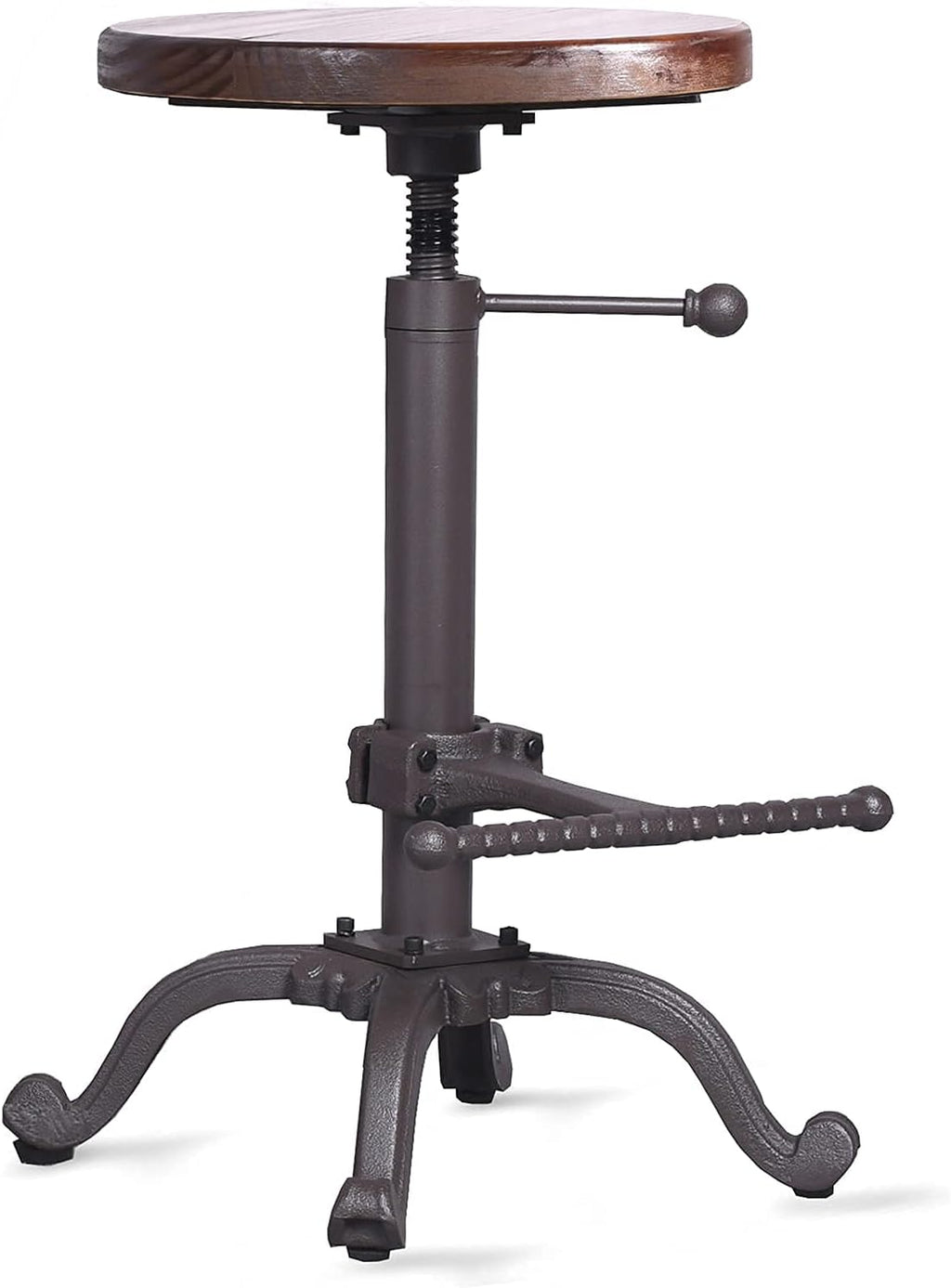 Rustic Swivel Adjustable 22-26 Bar Stool Cast Iron Wooden Brown Z246