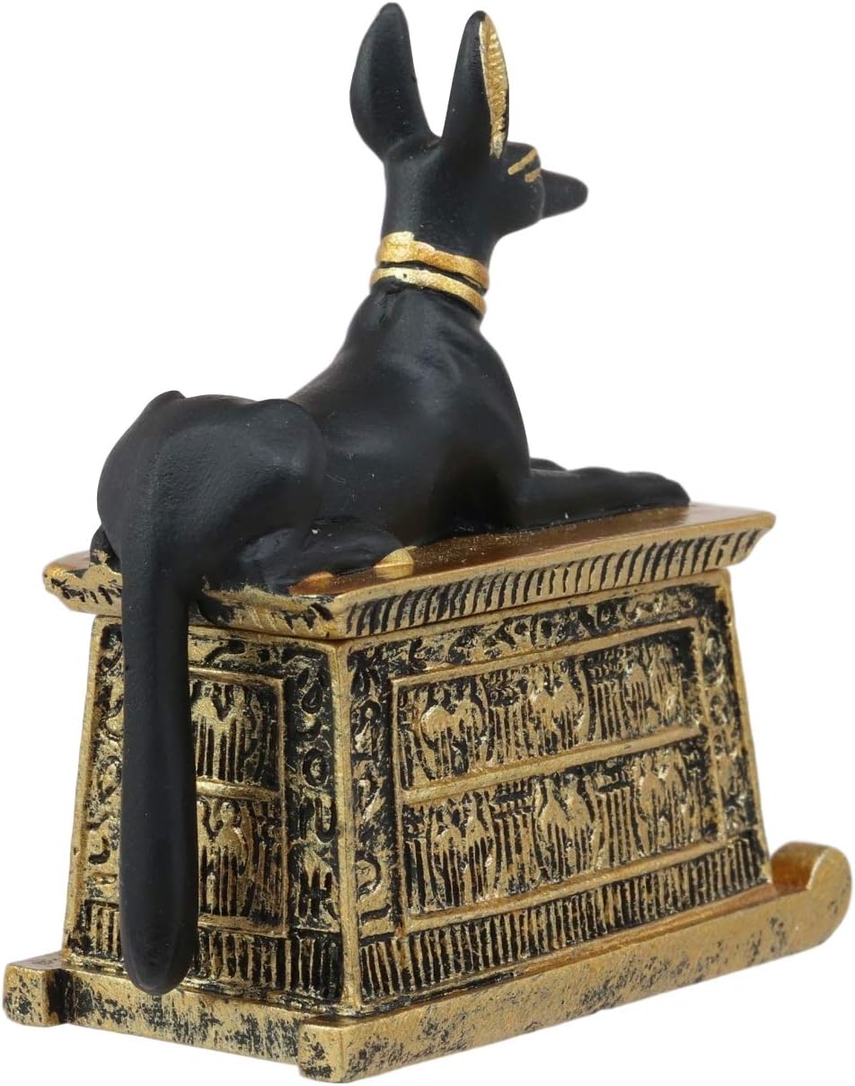 Black And Gold Finish Anubis Dog Cartouche Box Figurine I608