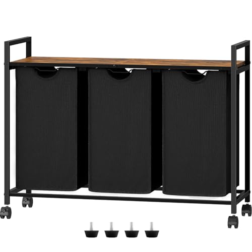 3 Pull Out Removable Laundry Sorter Bags Rolling Laundry Hamper with Wheels M981747