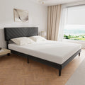Grey Upholstered Queen Size Platform Bed Frame with Adjustable Headboard Y645437