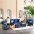 6-piece Rattan Wicker Patio Furniture Set Navy Blue G863142